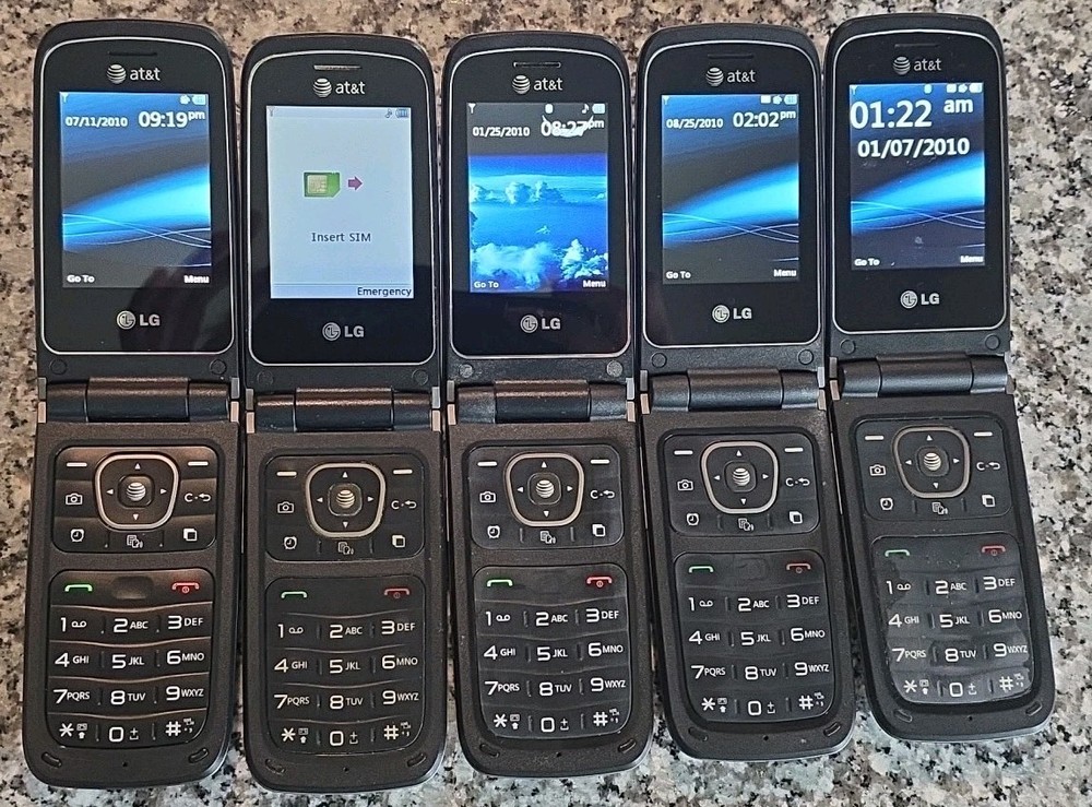 5 LG A340, A340, AT&T, Go-Phone, Flip Phone, 3G/2G, B Grade, Each Sold Separate