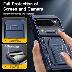 Google Pixel 10 Pro XL Case with 2 Pack Screen Protector and Kickstand, Blue