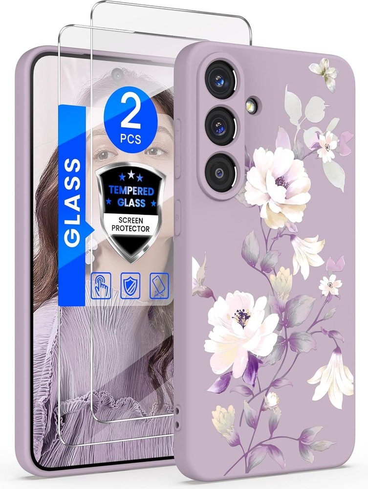 Floral Samsung Galaxy S25 FE 5G Case for Women with 2X Screen Protector, Girls