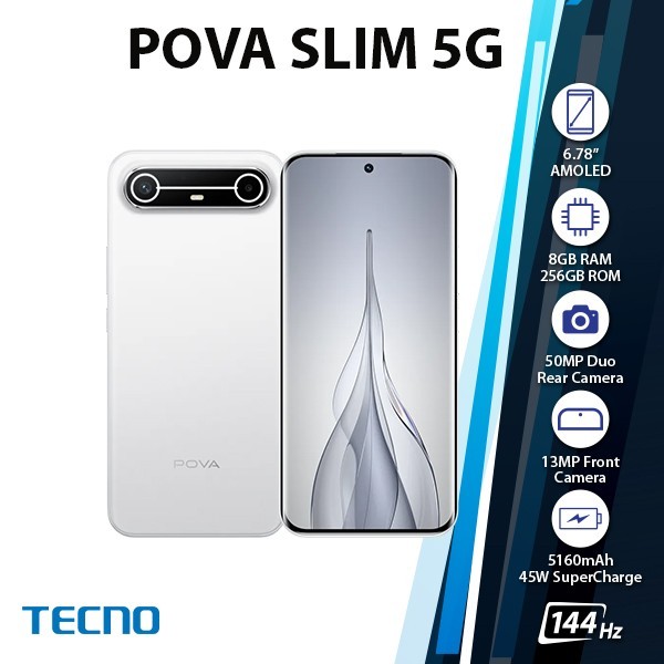 NEW TECNO Pova Slim Android Cell Phone (8GB+256GB/WHITE/Octa Core/Unlocked)