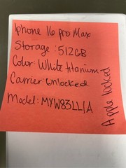 Apple iPhone 16 Pro Max, 512GB, White Titanium – Unlocked *For Parts*