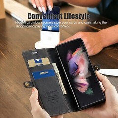 Samsung Galaxy Z Fold 3 5G Case Wallet Leather Card Slots RFID Blocking Black