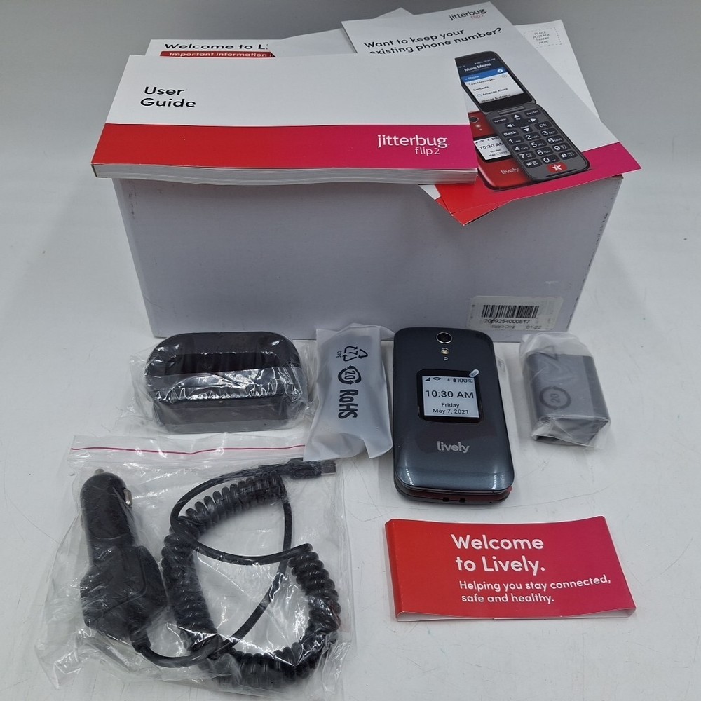 New Open Box Jitterbug Lively Flip Phone for Seniors Urgent Response Grey