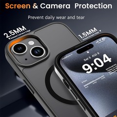 Magnetic Matte Case for iPhone 13/iPhone 14 6.1-Inch, iPhone 15 Case Slim Black