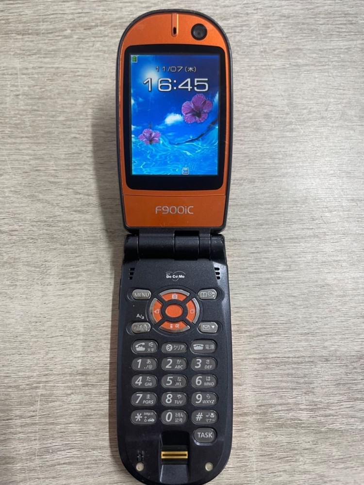 Fujitsu F900iC docomo Flip Phone Black Orange Japan Mobile Cell Phone Vintage