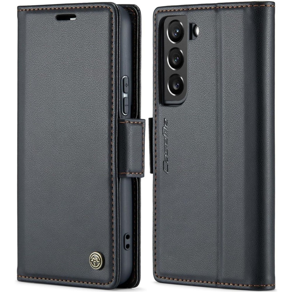 Samsung Galaxy S22 Wallet Case with RFID Blocking, Leather Book Folio Case Black