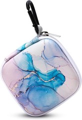 EVA Earbud Case in Blue Marble with Carabiner for Wired/Wireless Headphones