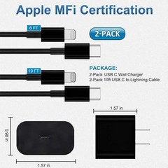 2 Pack 20W Type-C Fast Charger Block for iPhone 14/13/12/12 Pro Max 6FT
