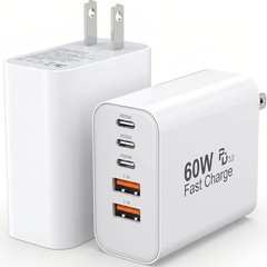 USB C Charger Block, 2-Pack 60W 5 Ports Wall Charger Plug Fast Charging QC Adapt