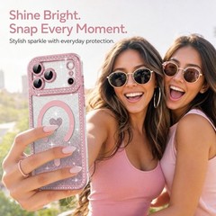Magnetic for iPhone 17 Pro Max Case Glitter Clear Cute Love Heart Sparkle Cover