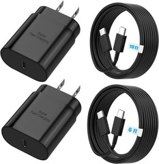 25W Super Fast USB-C Block Charger for Samsung Galaxy S26, S25, S24 Plus, 6ft
