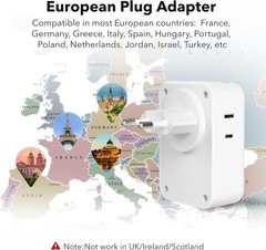 European Travel Plug Adapter, Type C Power Plug Adapter with 4 AC Outlets and 3