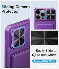 for iPhone 16 Pro Max Wallet Case with Camera Cover & Card Holder, Dark Purple