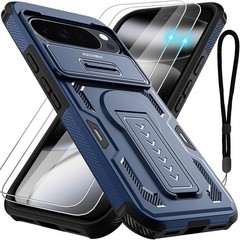 Google Pixel 10 Pro XL Case with 2 Pack Screen Protector and Kickstand, Blue