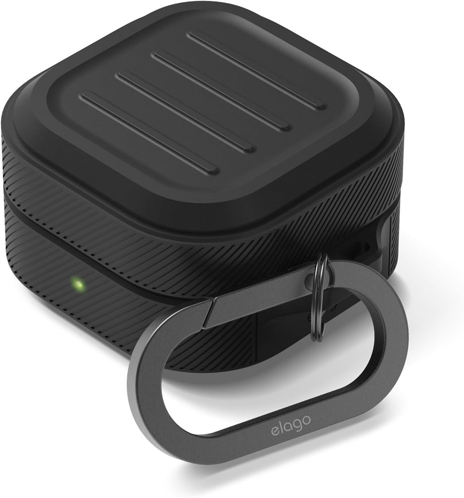 Armor Case with Carabiner for Galaxy Buds 4 Pro & 4, Black Silicone Cover