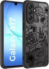Cute Phone Case for Samsung Galaxy A17 4G/5G, Rose Aesthetic Black Line Art Flow