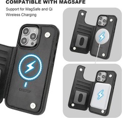 iPhone 16 Pro Max Wallet Case with Card Holder, PU Leather Kickstand RFID Blocki