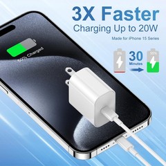 20W Fast Charger Adapter with 10ft USB-C Cable for iPhone 16 Pro/17 Pro Max