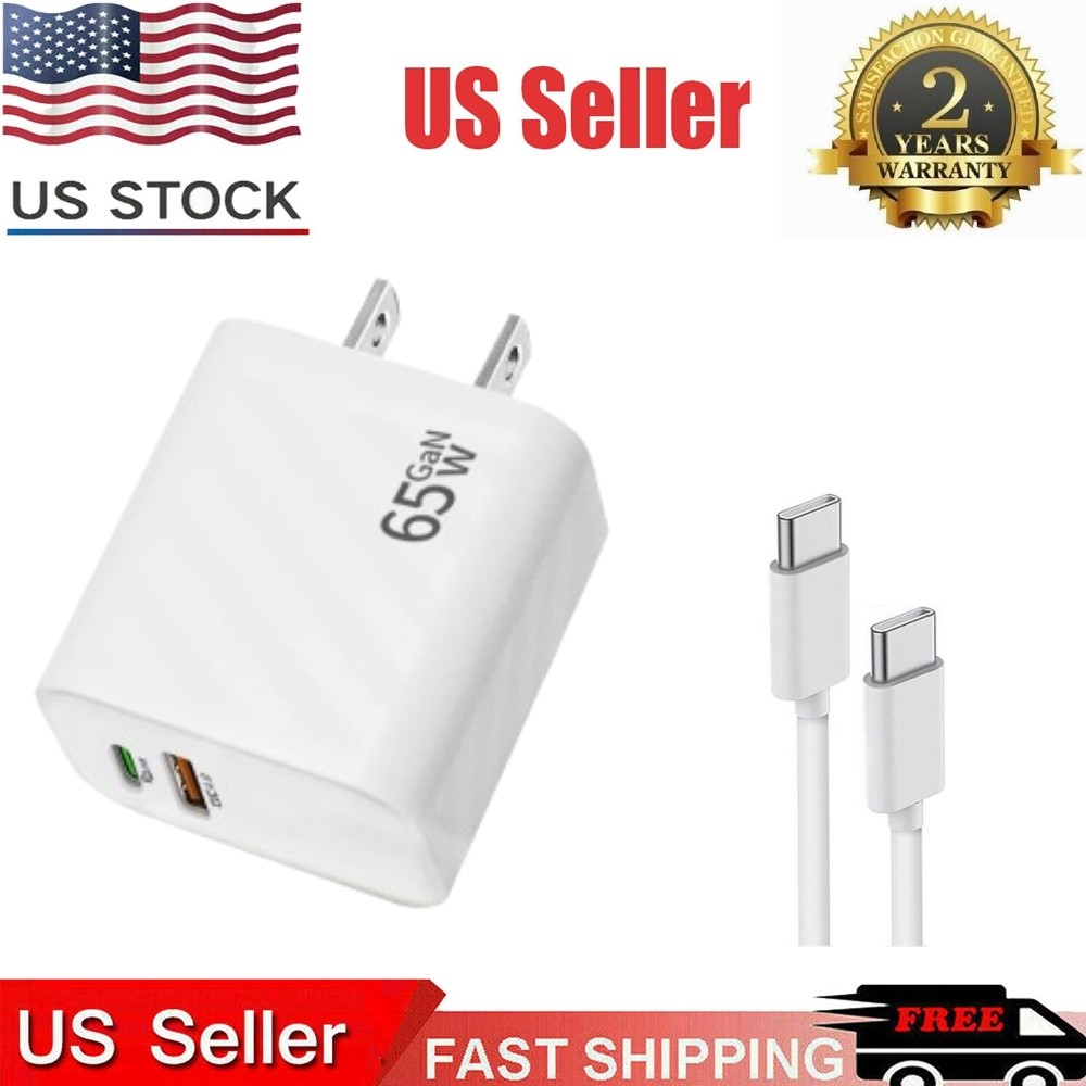 65W PD Power Adapter Duo Wall Charger 3FT USB-C Cable For Samsung Galaxy S22 23+