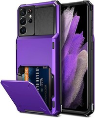 Samsung Galaxy S21 Ultra Case 6.8 Inch Shockproof Wallet Card Holder Cover Purpl