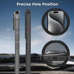 Matte Black Magnetic Case for iPhone 15 Pro 6.1″ with 360° Rotating Ring Stand