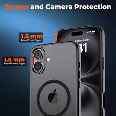 Magnetic for iPhone 16 Case, Translucent Matte Shockproof Anti-Scratch Black