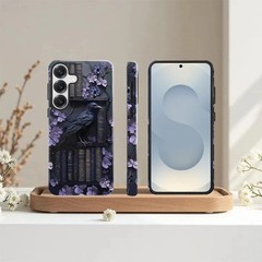 Case for Samsung Galaxy S26 Plus, Purple Floral Crow Bookshelf Phone Case 2 in 1