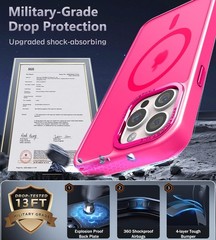 Slim Translucent Matte iPhone 16 Pro Max Case, Hot Pink, Magnetic, 13 FT Drop Pr