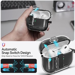 AirPods Pro 2nd Generation Case with Phone Stand, Clear Carbon Fiber Design