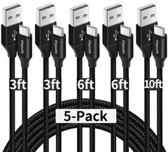 USB A to USB C Cable 5-Pack (3/3/6/6/10 ft) Fast Charging Type C Charger Cord