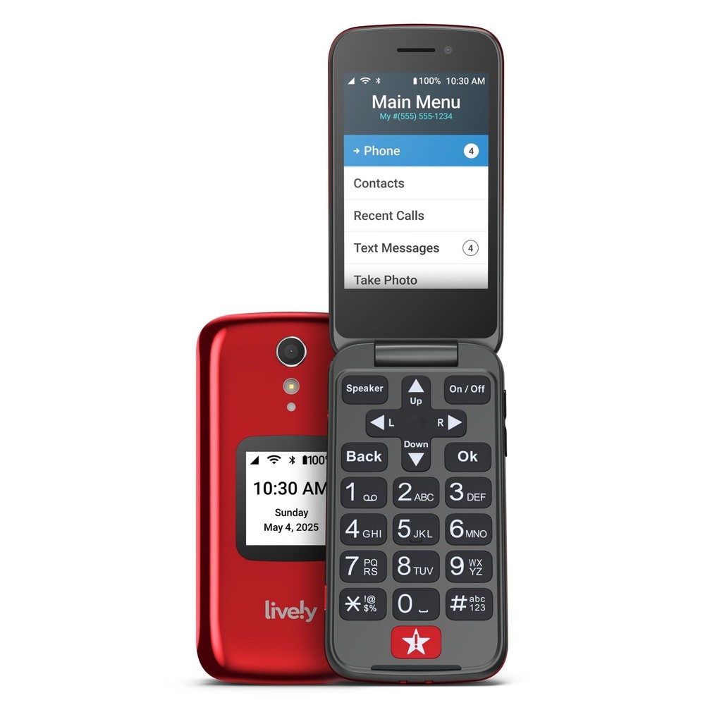 LIVELY Jitterbug Flip2 – Flip Cell Phone for Seniors 1 Count (Pack of 1), Red