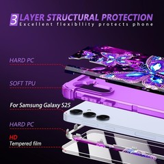 Three Layer Heavy Duty Shockproof Full Body Case for Galaxy S25, Glow in Dark