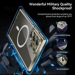 Shockproof Military Grade Magnetic Case for Samsung Galaxy S24 Ultra, Clear Bump