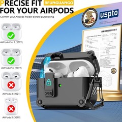 Black Case Cover for AirPods Pro 2nd/1st Generation with Secure Lock Clip
