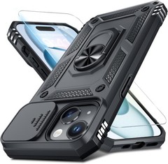 Case & Screen Protector for iPhone 15 Heavy Duty Shockproof Full Body Black