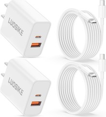 2-Pack 40W Dual Port USB-C Fast Wall Charger for iPhone 17/16, 6FT Cable