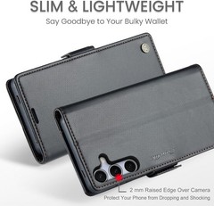 PU Leather Magnetic Flip Wallet Case for Samsung Galaxy S25 FE, Shockproof, Blac