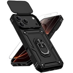 iPhone 17 Pro Max Case with Slide Camera Cover & Kickstand, Military Grade Black