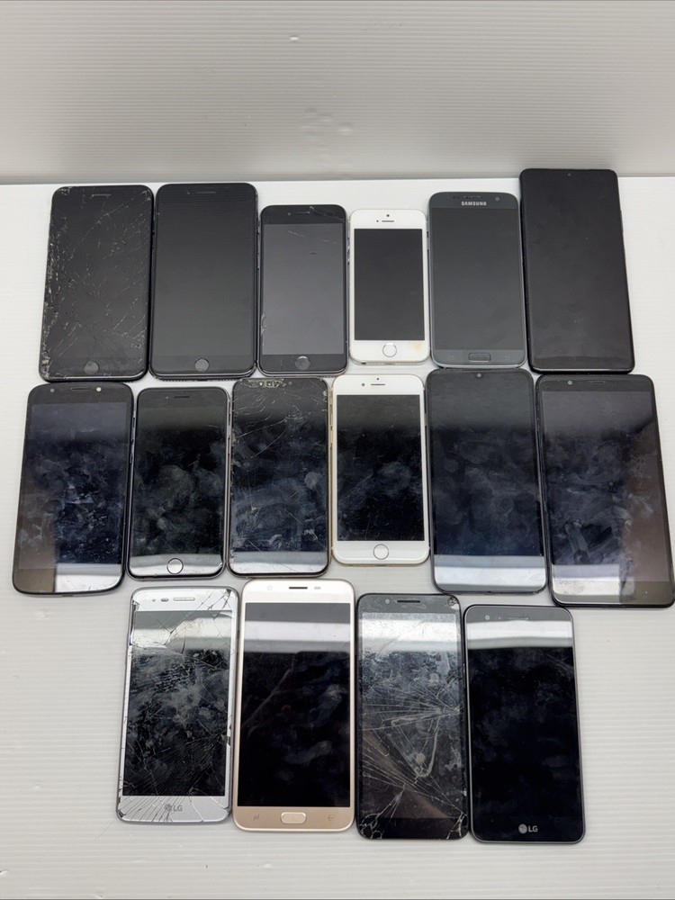 Large Lot 16 Smartphones Apple Samsung Phones LG AS IS For Parts Repair or Gold