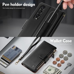 Samsung Galaxy Z Fold 3 5G Wallet Case with S Pen Holder, RFID Blocking, Black