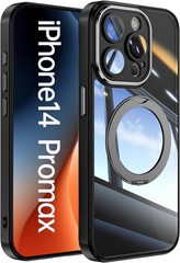 360° Spin Magnetic Stand Case for iPhone 14 Pro Max Cover with Ring Holder Black