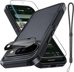 RMOCR Black Matte Case for Google Pixel 10 & 10 Pro, Tempered Glass, Lanyard Str