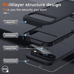 RMOCR Black Matte Case for Google Pixel 10 & 10 Pro, Tempered Glass, Lanyard Str