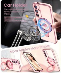 Cute Pink Kickstand Case with Love Heart Design & 2X Screen Protector for S25 FE
