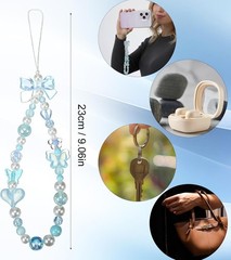 Cute Blue Phone Charm, Butterfly Heart Bow Shape Cellphone Case Charm Strap Aest