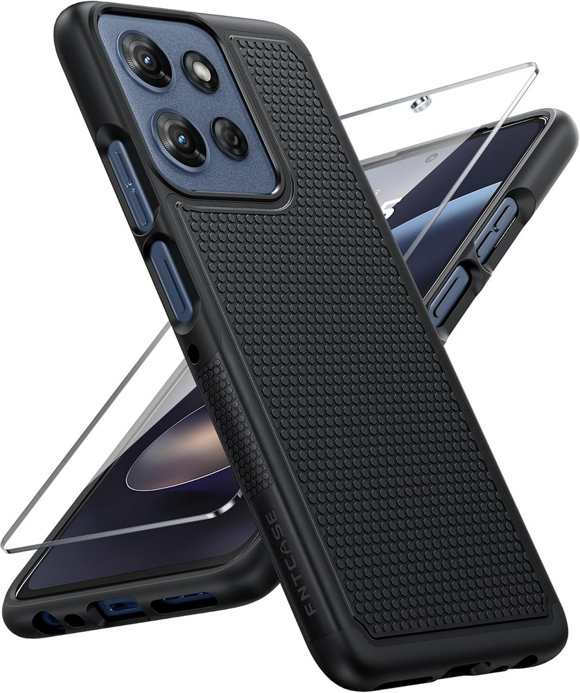 For Moto-G-2025 Case with Screen Protector, Shockproof Rugged Non Slip -Black