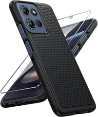 For Moto-G-2025 Case with Screen Protector, Shockproof Rugged Non Slip -Black