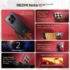 REDMI Note 15 SE 5G (Crimson 256 GB 8 GB RAM) Snapdragon 6 Gen 3 Global Version.