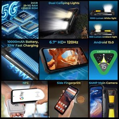 OUKITEL WP58 Pro 5G T-Mobile Rugged Phone 24GB+256GB Android 15 10000mAh 64MP