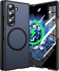 Magnetic Samsung Galaxy Z Fold 6 Case Translucent Matte Silicone Bumper, Black